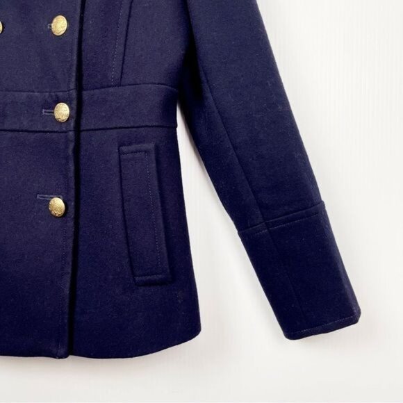 J. Crew Wool blend navy blue gold buttons Pea Coat size 4 - Picture 3 of 6